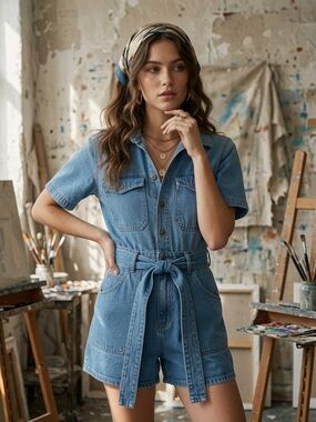 Universal Thread Womans 6 Blue Denim Romper
